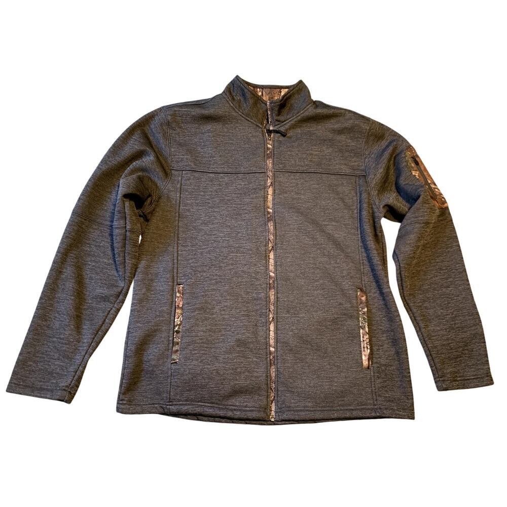 REALTREE Jacket Men Sz Large Softshell Hunting Gray Camouflage Full Zip